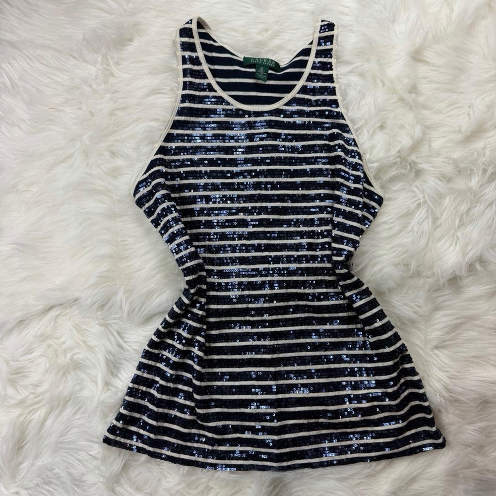 Ralph Lauren Black and White Sequin Striped Tank Top